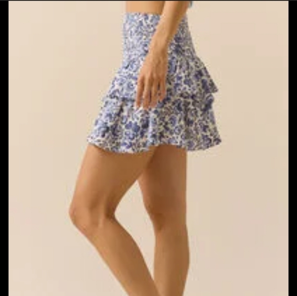 Altar'd State Gracelynn Blue Floral Ruffle Skirt Smocked Waist Boho Medium